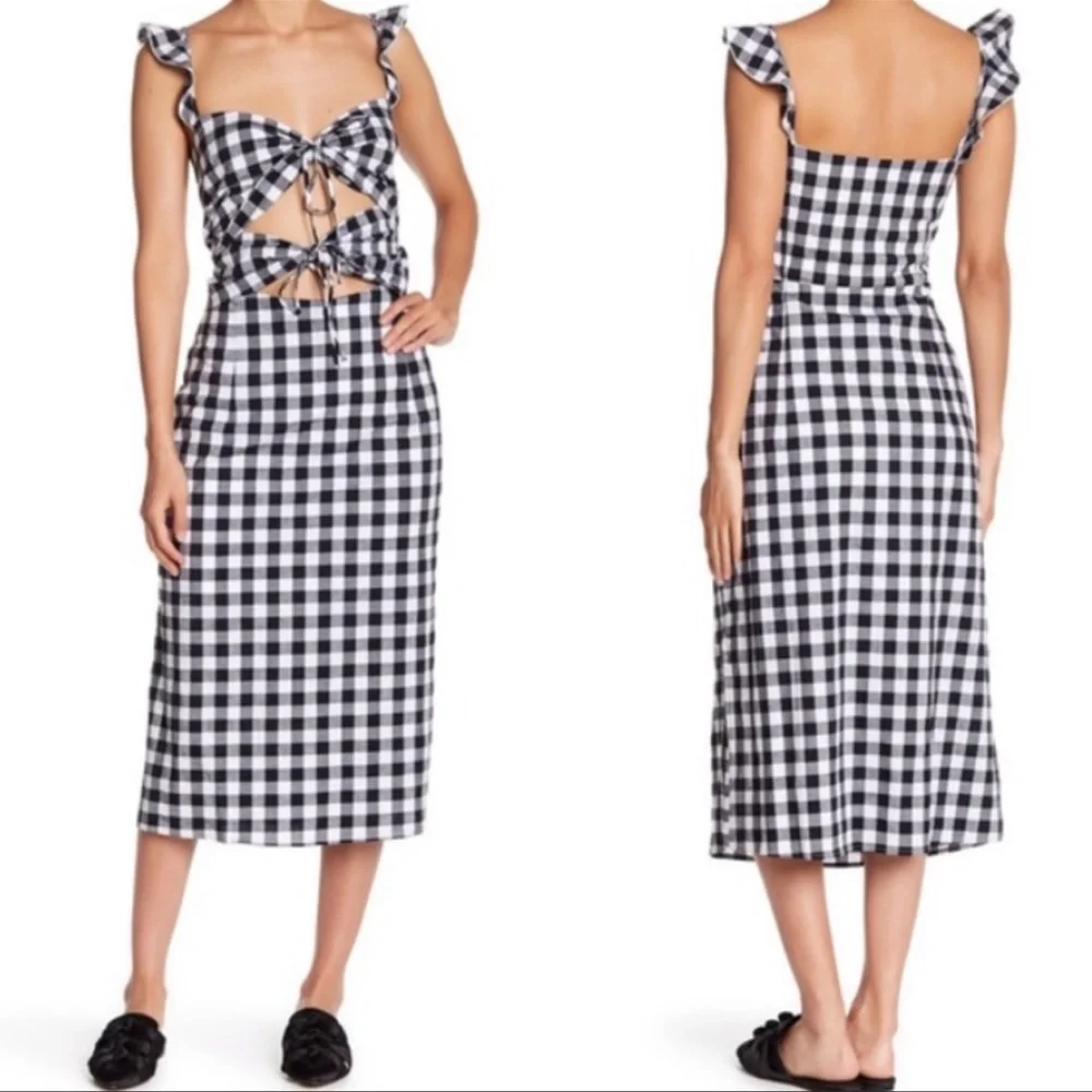 NWT! WAYF Verona Cutout Gingham Dress SMALL - Picture 2 of 5